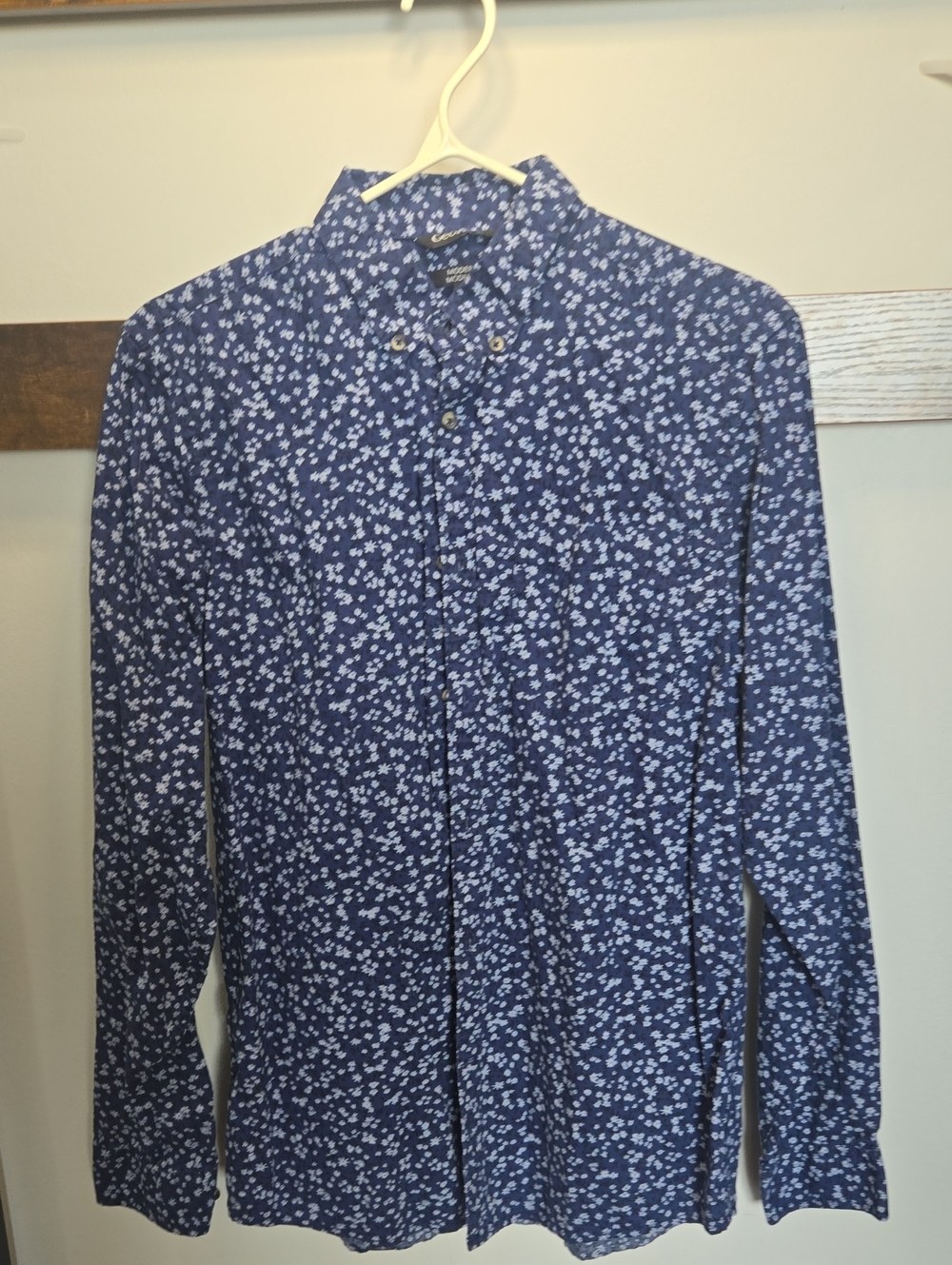 George Navy Blue Button-Down Shirt with White Floral Print